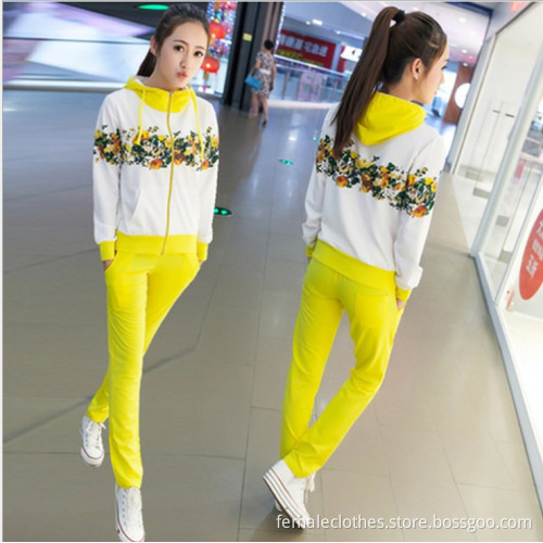 New women's fashion Korean fashion long-sleeved printed hooded sports suit two-piece coat and pants